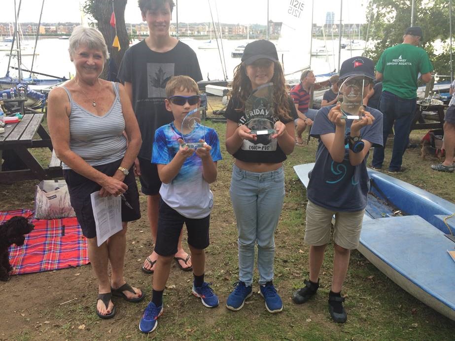 Millie Lewis 1st, Sam Bowring 2nd and Henry Lewis 3rd overall in the Wilsonians SC Junior Regatta. The Trophies were presented by Nathan WSC Cadet Class Captain and WSC Vice Commodore Christine Gober. 